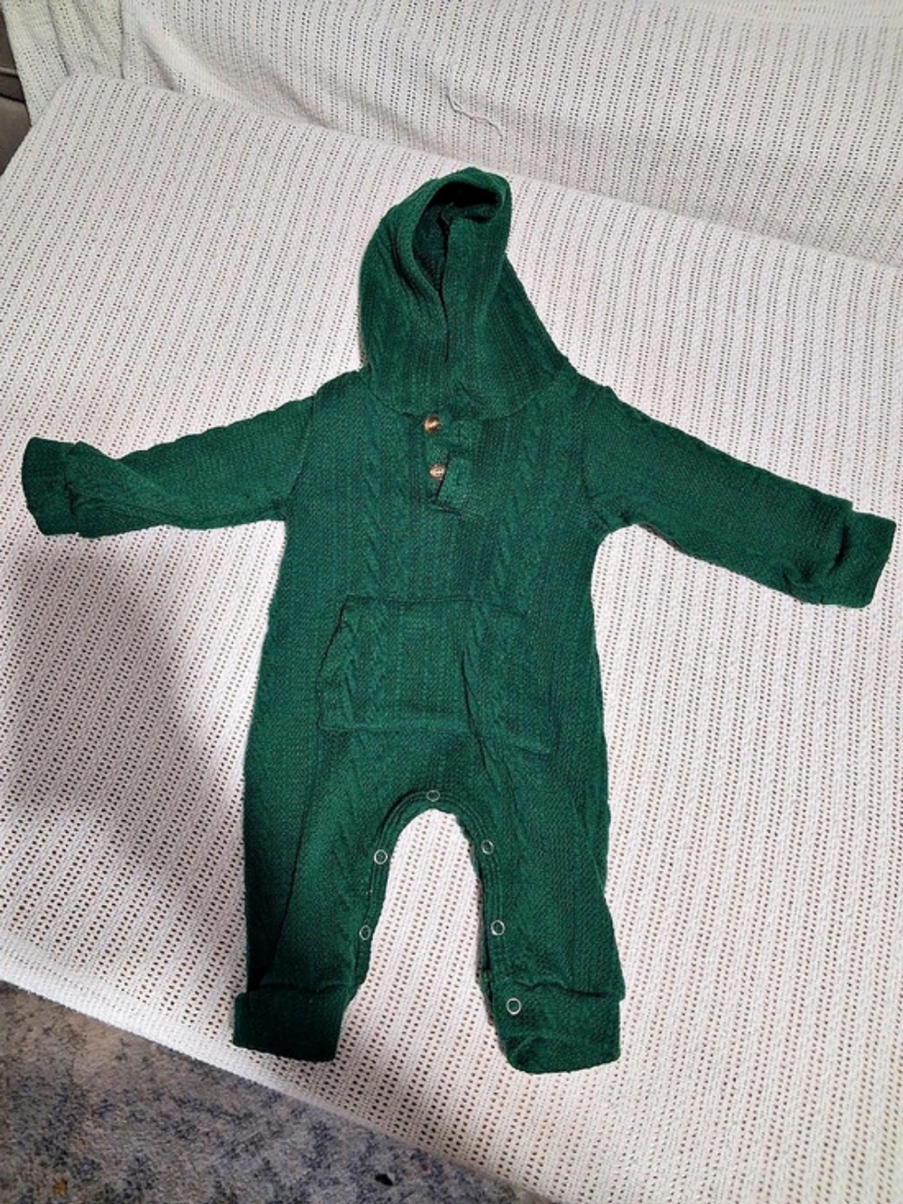 Hooded Green Baby Romper Size 6m Like New